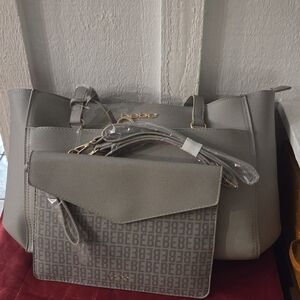 Bebe Elegant Gray Tote and Crossbody Set